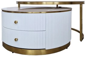 Masa de cafea Ivo alb/marmura alba/auriu ø80/h42 cm