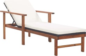 vidaXL Șezlong cu pernă, negru, poliratan și lemn masiv de acacia