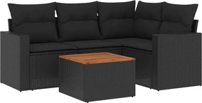 vidaXL Set mobilier de grădină cu perne, 5 piese, negru, poliratan