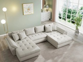 Colțar extensibil dumonde cu ladă de depozitare si sezut confortabil din spuma high-density, Loana U Enjoy Bej 355x185 cm