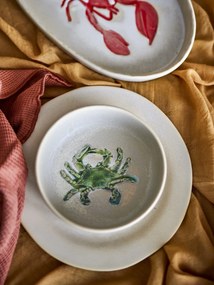 Set 4 boluri din ceramică cu crab verde în relief, D14,5×H5 cm, „Hadden"