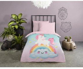 Lenjerie de pat pentru copii roz-turcoaz din bumbac pentru pat de o persoană 140x200 cm Sweety – Good Morning