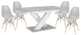 Maasix SWTG High Gloss White - Set de sufragerie din beton pentru 4 persoane cu scaune Didier gri