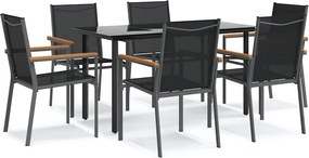 vidaXL Set mobilier de grădină, 7 piese, negru, textilenă și oțel