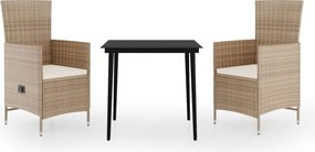 vidaXL Set de mobilier de grădină, cu perne, 3 piese, bej