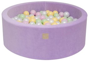 Piscina uscata cu 250 de bile (Pastel Roz si Galben, verde deschis, alb perlat) MeowBaby  , Hocus Crocus, 90x30 cm, Catifea Lila