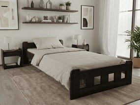 Pat de o persoana inalt Naomi 90x200 cm, nuc Saltele: Cu saltele Deluxe 10 cm, Somiera pat: Cu lamele drepte