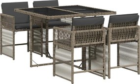 vidaXL Set mobilier de grădină cu perne, 5 piese, gri, poliratan