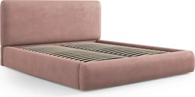 Pat tapitat cu tablie si lada depozitare, Colonel, Cosmopolitan Design, 160x200 cm, material structurat, roz