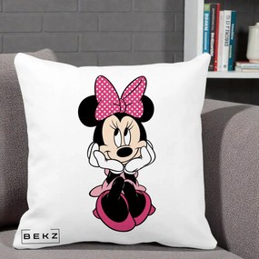 Perna Personalizata Minnie Mouse cu Fundita, 40x40 cm, Alba Mata, Husa Detasabila, Perna Inclusa, BEKZ®