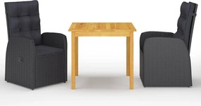 vidaXL Set mobilier de grădină, 3 piese, negru