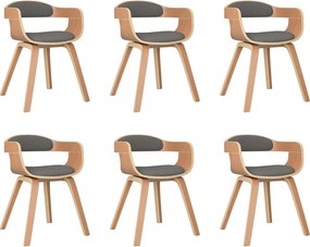 vidaXL Scaune de bucătărie, 6 buc., gri deschis, lemn curbat și textil