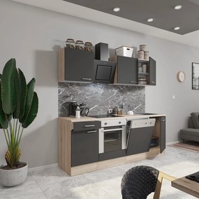 Mobilă de bucătărie Yorki 220, corp din stejar sonoma, față antracit satinat cu element inferior al cuptorului