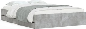 vidaXL Cadru de pat cu sertare, gri beton, 120x190 cm, lemn prelucrat