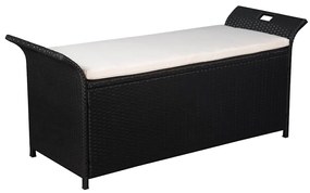 vidaXL Bancă de depozitare cu pernă, negru, 138 cm, poliratan