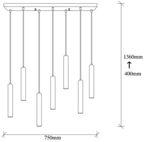 Candelabru suspendat cu cablu TEMPO 7xE27/40W/230V, auriu