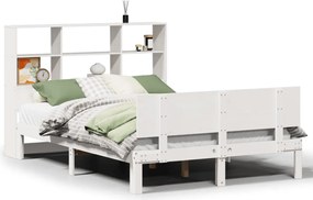 vidaXL Pat cu bibliotecă fără saltea, alb, 140x200 cm, lemn masiv pin