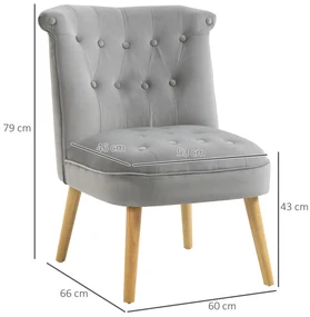 HOMCOM Scaun de Accent Modern, Fotoliu Capitonat de Catifea, pentru Dormitor, cu Picioare din Lemn, Gri | Aosom Romania