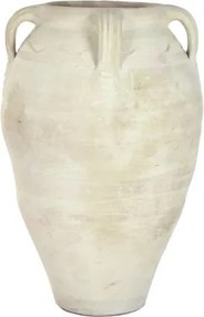 Vas decorativ amforă din teracotă artizanală, finisaj craft alb-crem, cu 4 anse, 57×57×93 cm, „Jerba"