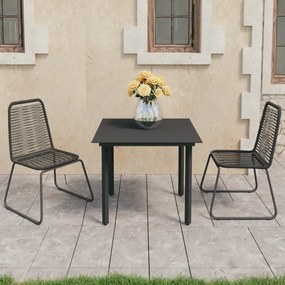 Set mobilier de masa pentru gradina, 3 piese, negru, ratan PVC Negru, Lungime masa 80 cm, 3