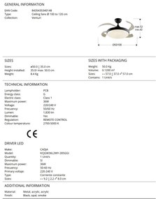 Lustra LED cu Ventilator si telecomanda, lame retractabile Venturi negru