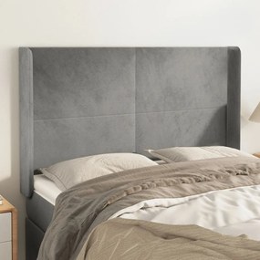 vidaXL Tăblie de pat cu aripioare gri deschis 147x16x118/128cm catifea