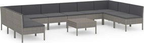 vidaXL Set mobilier de grădină cu perne, 11 piese, gri, poliratan