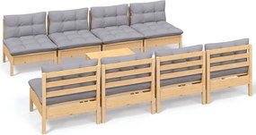vidaXL Set mobilier de grădină cu perne gri, 9 piese, lemn masiv pin
