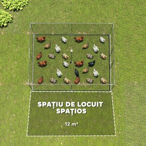 PawHut Țarc pentru Găini de Exterior, 4x3x2m 12㎡ Adăpost pentru Găini din Oțel Galvanizat cu Acoperiș Impermeabil Anti-UV și Închidere Dublă, Coteț pentru Păsări, Animale Mici, Iepuri și Rațe | Aosom Romania
