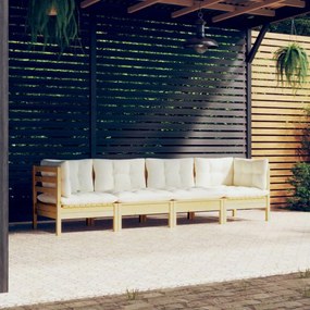 3096148 vidaXL Set mobilier grădină cu perne crem, 4 piese, lemn masiv de pin