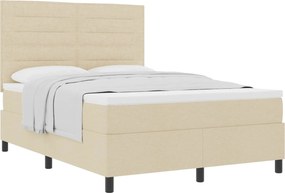 vidaXL Pat cu arcuri cu saltea cu headboard Crem 140 x 190 cm țesătură