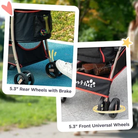 PawHut Cărucior pentru Câini Pliabil și Convertibil în Geantă de Transport cu 2 Lese și Pernă, 82x49.5x98 cm, Roșu | Aosom Romania