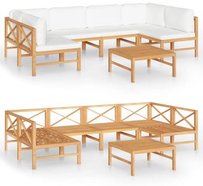 Set mobilier gradina cu perne crem, 7 piese, lemn masiv de tec Crem, 2x colt + 4x mijloc + masa, 1