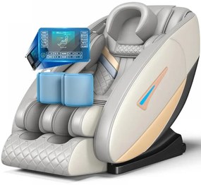 Fotoliu masaj MARCUS, Incalzire, Bluetooth, Display LCD, Ecran tactil color, Zero Gravity, 2 Boxe, Moduri Automate, Reglarea intensității masajului, Piele PU Premium, Gri