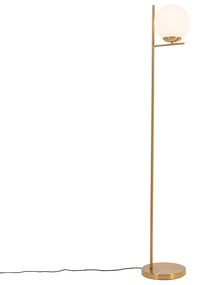Lampa de podea Art Deco aurie cu sticla opal - Flore