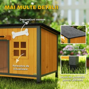 PawHut Cușcă pentru câini de exterior din lemn și oțel rezistent la mușcături, cu acoperiș rabatabil și perdea pentru ușă, galben | Aosom Romania