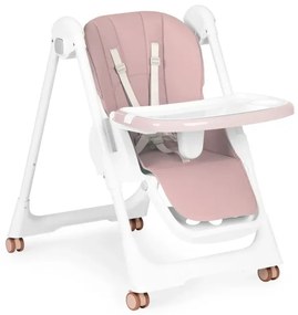 Scaun de hrănire înălțime reglabilă curele din piele ecologică tavă dublă roz