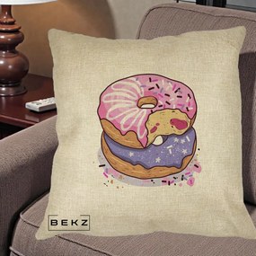 Perna Decorativa Donuts Roz si Mov, 40x40 cm, Crem, Husa Detasabila, Perna Inclusa, BEKZ®