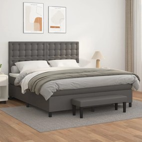 3137681 vidaXL Pat box spring cu saltea, gri, 180x200 cm, piele ecologică