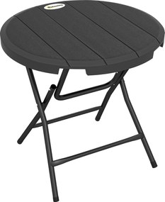 Outsunny Masă de Grădină, rotundă, pliabilă, pentru 4 persoane, efect lemn, oțel+plastic, gri închis, 80 x 80 x 73 cm | Aosom Romania