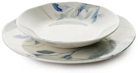 Set de veselă 24 piese din porțelan, alb/albastru