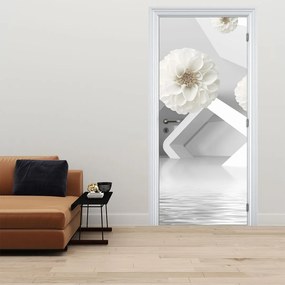 Fototapet pentru ușă - Abstract flori albe (95x205cm)