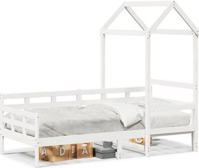 vidaXL Pat de zi cu acoperiș, alb, 80x200 cm, lemn masiv de pin