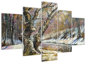 Tablou cu peisaj de iarnă pictat (150x105 cm)