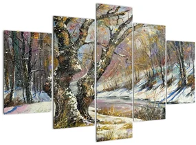 Tablou cu peisaj de iarnă pictat (150x105 cm)