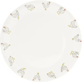 Farfurie Ø 28 cm, din ceramică, bej, model găini