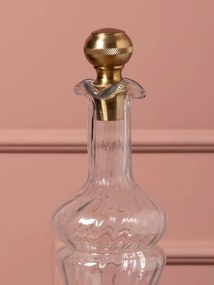 Set 2 sticle decorative din sticlă canelată cu capac sferic din alamă antichizată, 33 × 10 cm, „Flacon"
