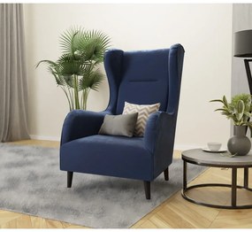 Fotoliu wing albastru cu tapițerie din catifea Carole – Ropez
