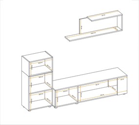 Living, comoda tv +dulapior si raft, alb stejar artisan, 200 cm lungime, modern, Bortis - Bortis Impex