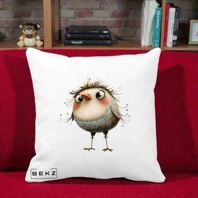 Perna Decorativa Pasare cu Penaj Zbarlit si Gene, 40x40 cm, Alba Mata, Husa Detasabila, Perna Inclusa, BEKZ®